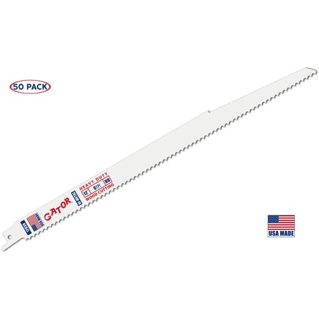 Gator Reciprocating Saw Blade, 12 in x 3/4 in x 6 TPI, Heavy Duty Wood Cutting, 50PK 12039